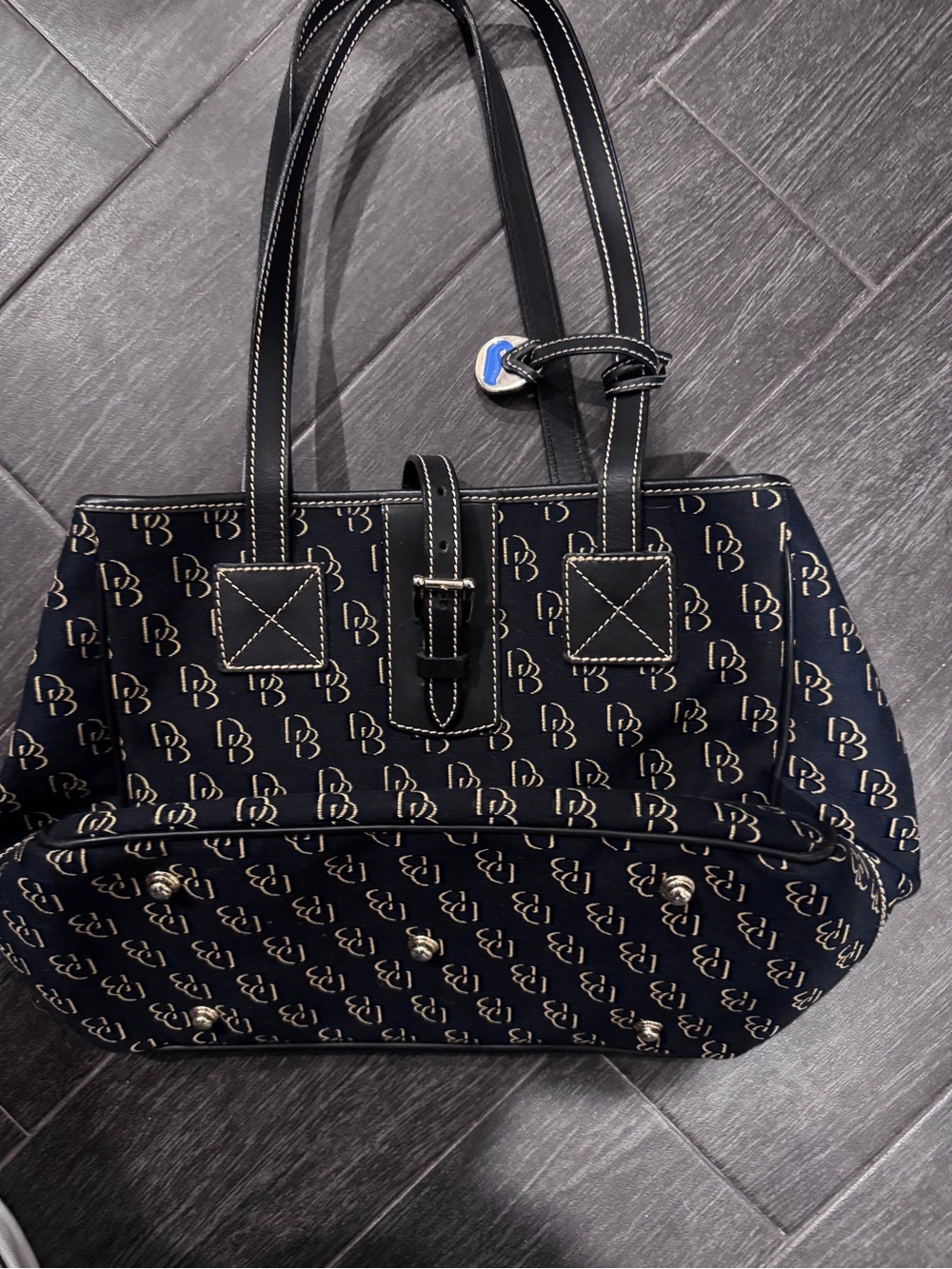 Dooney & Bourke Black Monogram Tote with Contrast Stitching